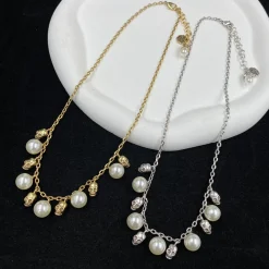 McQueen Skull Pearl Pendant Necklace - MC0009 - Image 3