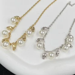 McQueen Skull Pearl Pendant Necklace - MC0009 - Image 2